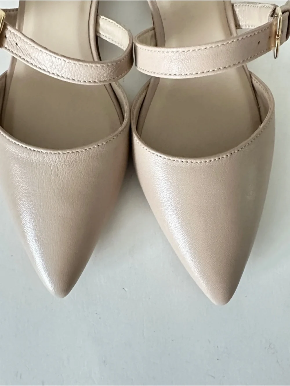 NEW Bruno Magli Pasha Nude Leather Slingback Mules with Gold Buckle, Sz 37.5 - Picture 5 of 13